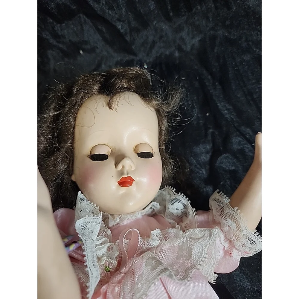 Vintage 17 Inch Hard Plastic Walker Doll Brown Hair Green Eyes